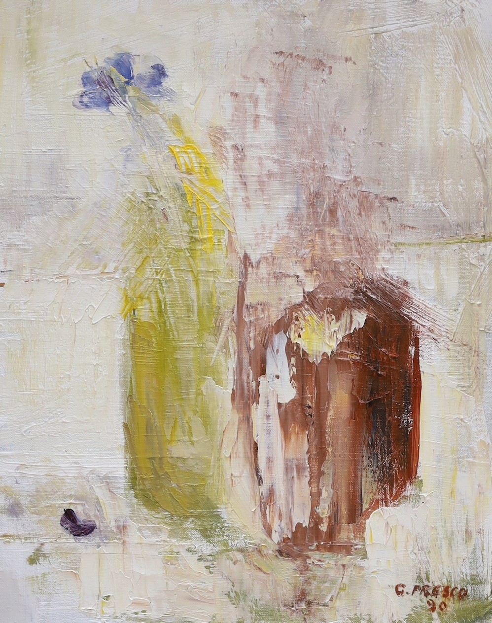 Giuliana Presco, oil on canvas, Abstract figure study, signed and dated '90, 40 x 32cm